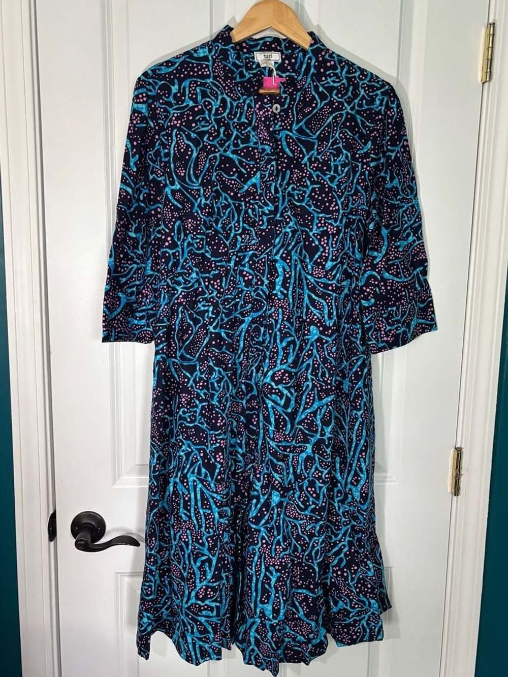 Zuri Icy Hot Shirt Dress Size M/Long Navy Blue Print